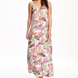 🛑 Old Navy Floral Maxi Dress with a Orange/Pink/Green Tropical Print